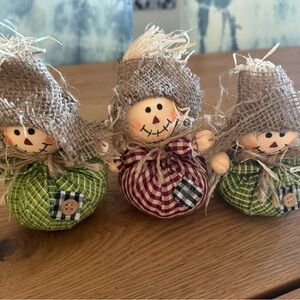 Festive Scarecrow Trio with Burlap Hats